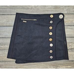 Moshiki Wrap Skirt Womens Sz 2 Black Red Trim Fun Buttons